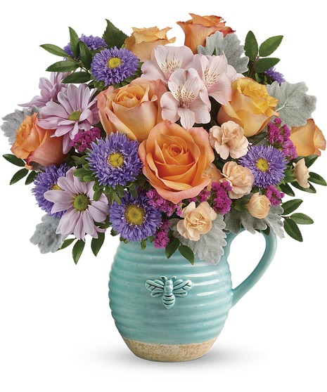 Busy Bee Pitcher Bouquet - Mancuso's Florist - Detroit, MI Flower Delivery